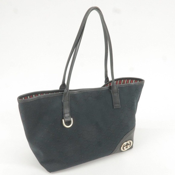 💎✨BEAUTIFUL✨💎 GUCCI Tote Bag Black GG Canvas Leather - Picture 4 of 16